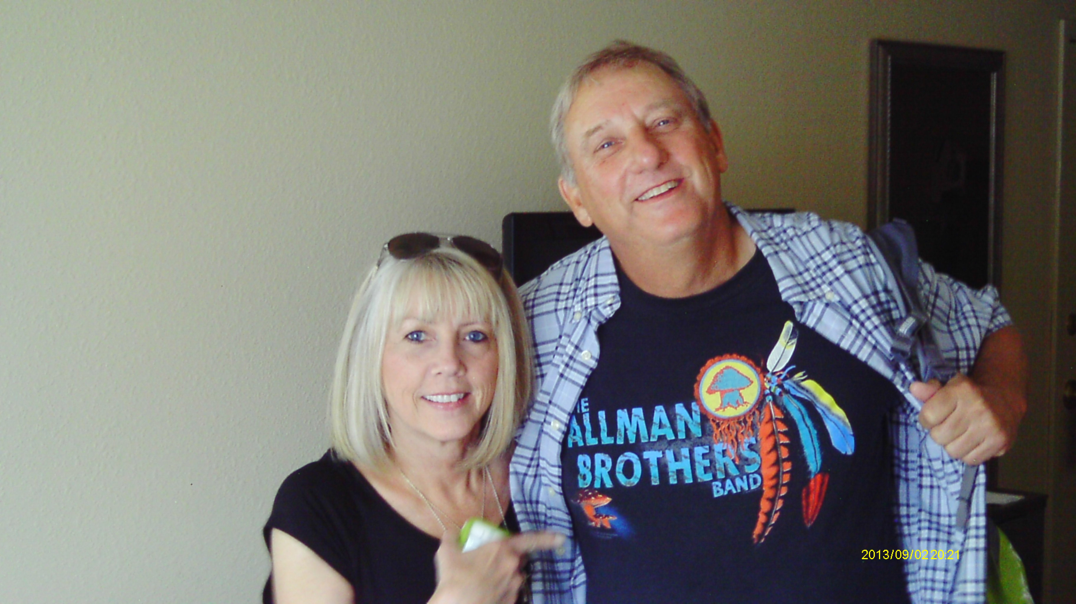This my brother and friend Mickie before the Labor Day Show 9-2-13.  I gave him the shirt he is wearing, that I bought 30 years ago. Ted drove 9 hours to my house in Georgia to hear the ABB. We felt like we did in the early years.  